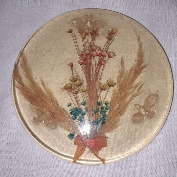 Vintage Lucite Floral and Bird Trivet - Picture 1 of 4